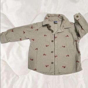 Old Navy Boys Beige Button-Up Shirt with Red Truck Accents